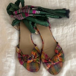 Stuart Weitzman Rainbow Metallic Plaod wrap sandals